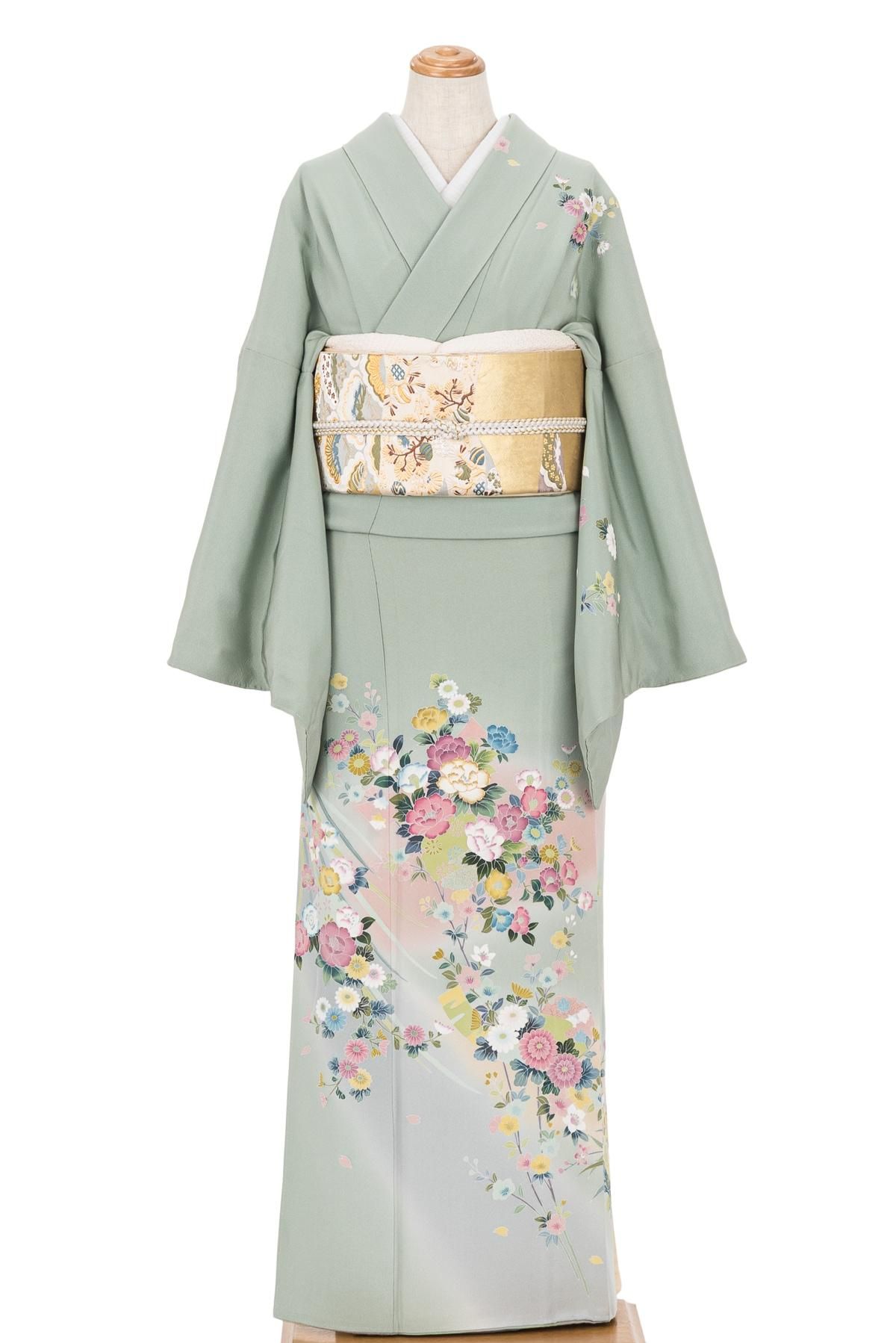 訪問着 一つ紋 手描き友禅 花模様 作家物 裄長 - からん