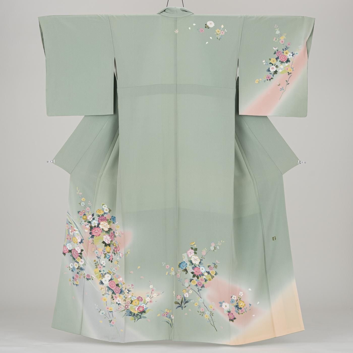 訪問着 一つ紋 手描き友禅 花模様 作家物 裄長 - からん