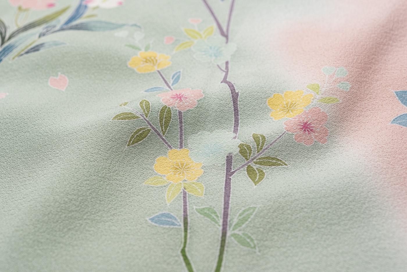 手描き】紬の訪問着 花草柄 袷 一つ紋 手描き】紬の訪問着 花草柄 袷