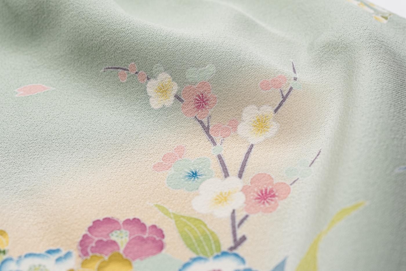 訪問着 一つ紋 手描き友禅 花模様 作家物 裄長 - からん