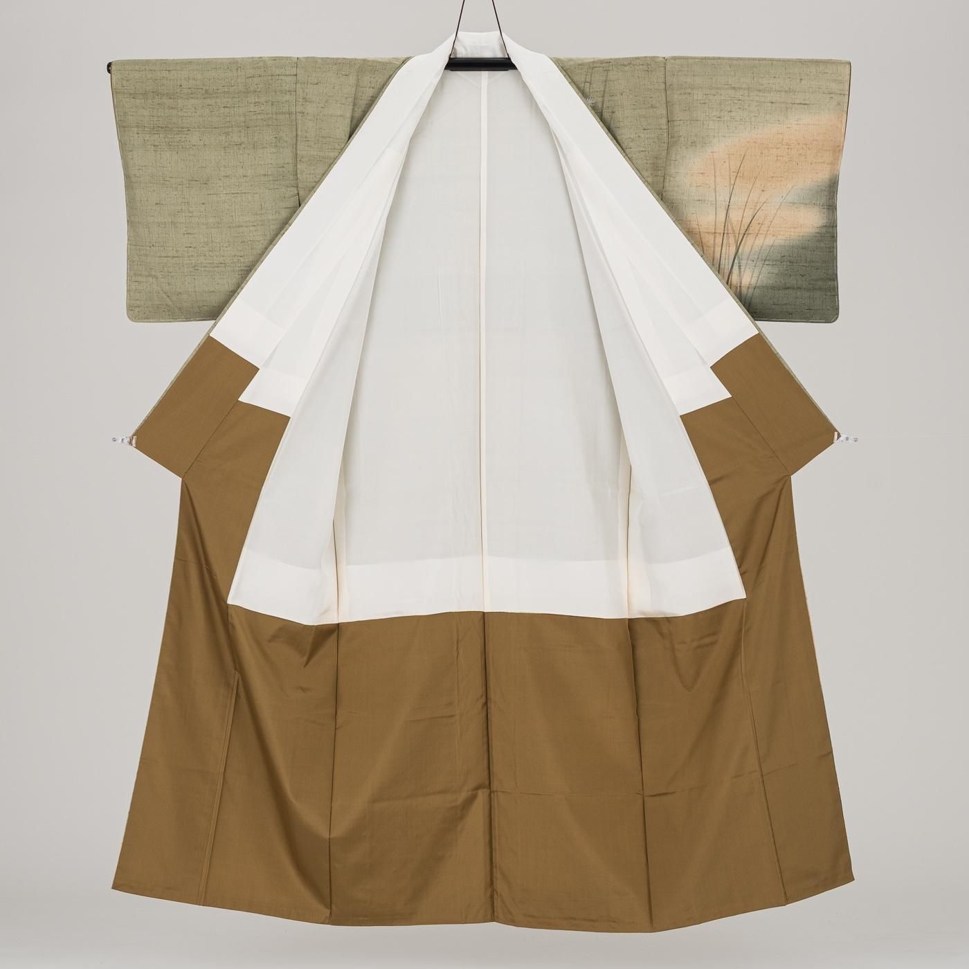 紬 訪問着 鷺草 作家物 - からん::アンティーク着物・リサイクル着物の