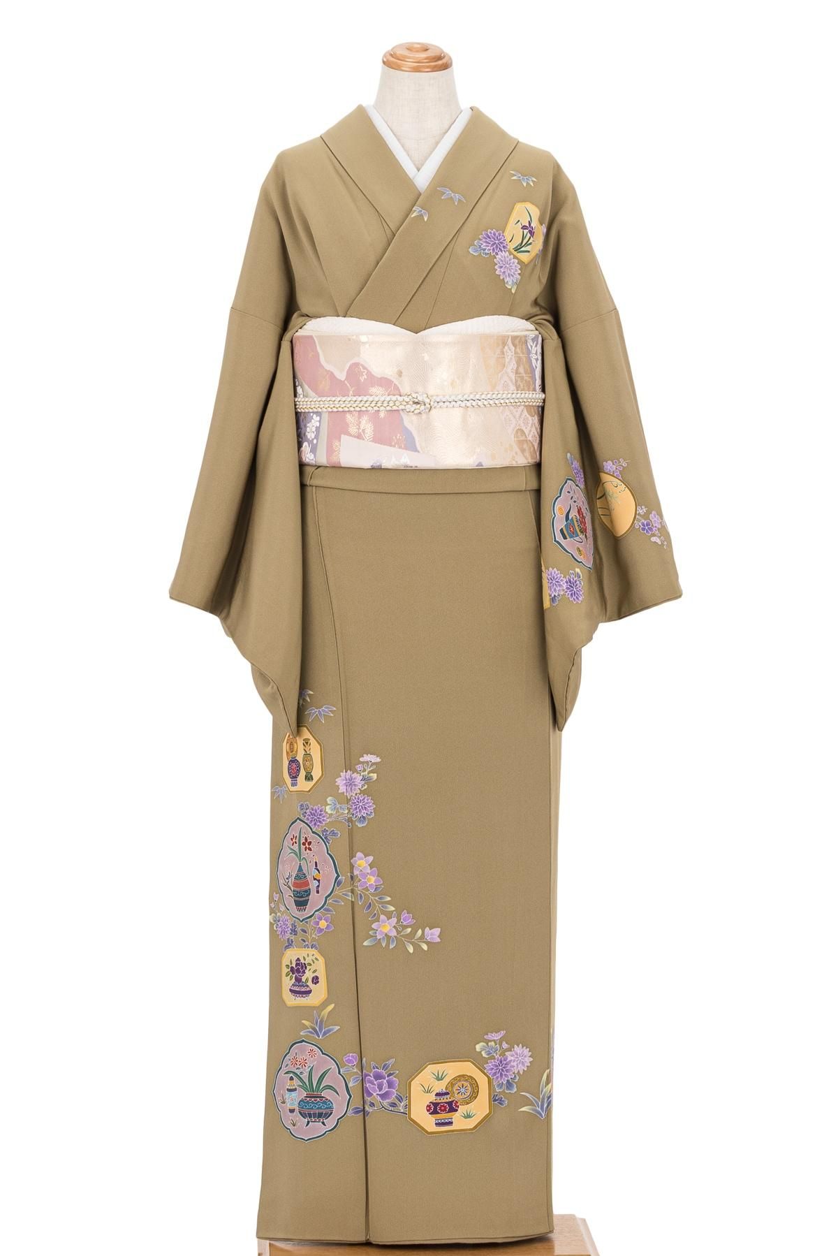 ららピピ未着用に近い！絹絽＊秋草花柄濃紺夏物訪問着１５７ｃｍ裄６９横幅２６ ららピピ未着用に近い！絹絽＊秋草花柄濃紺夏物訪問着