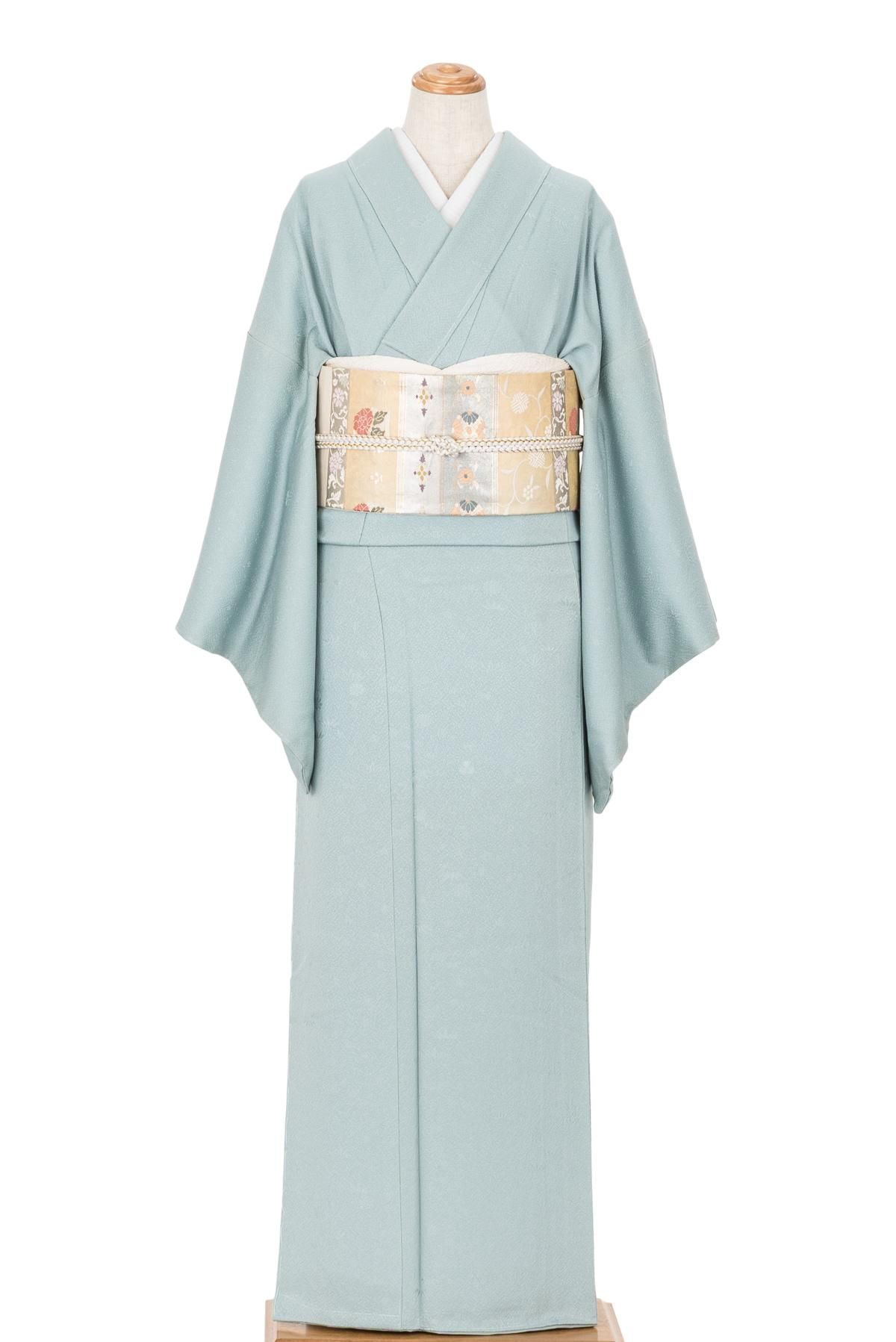 【未使用品】色無地　一つ紋 色無地 一つ紋 秘色色 - からん::アンティーク着物・リサイクル着物の