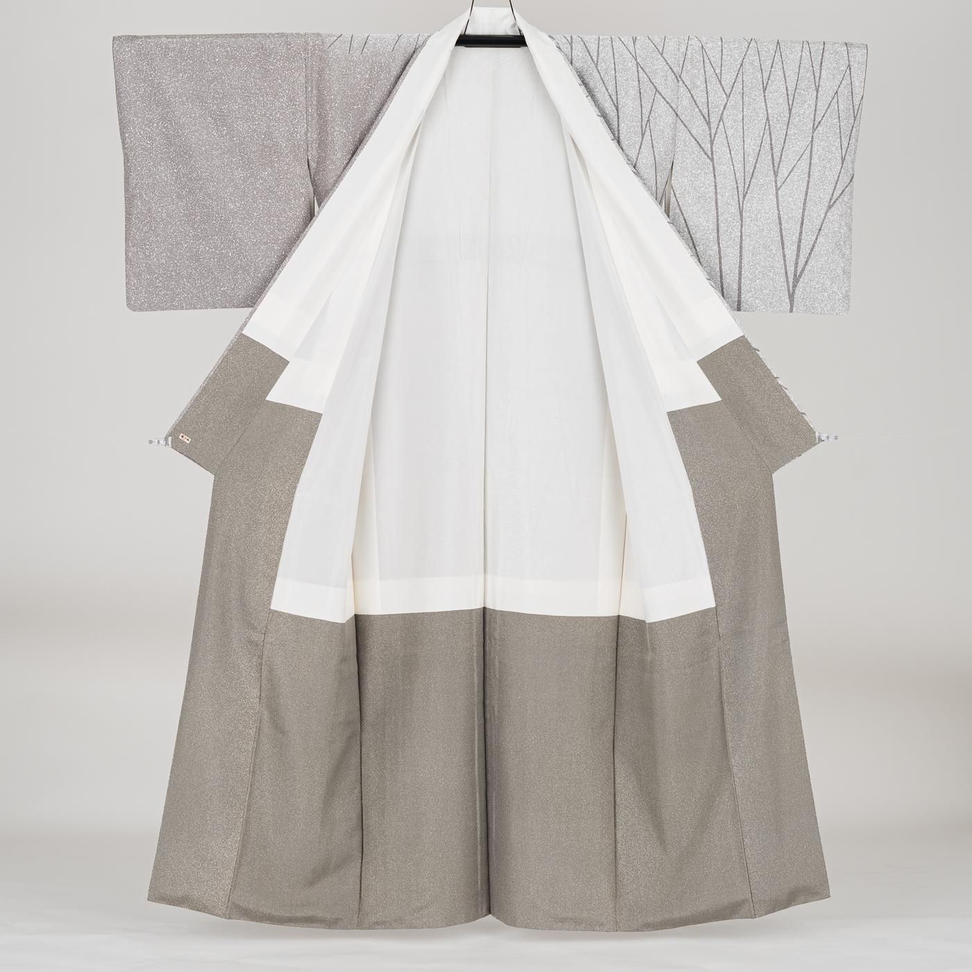 紬 訪問着 樹木模様 作家物 裄長 - からん::アンティーク着物