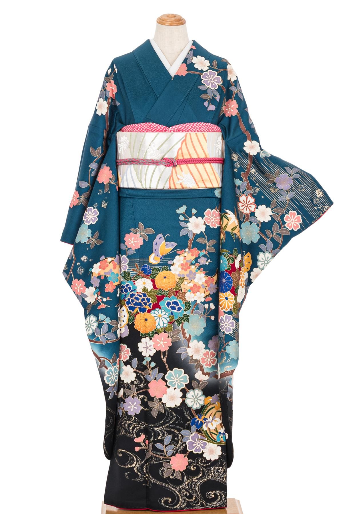 振袖 桜に流水蝶 ピンク 振袖：R134 【訳あり】ピンク 桜姫☆(絹)│