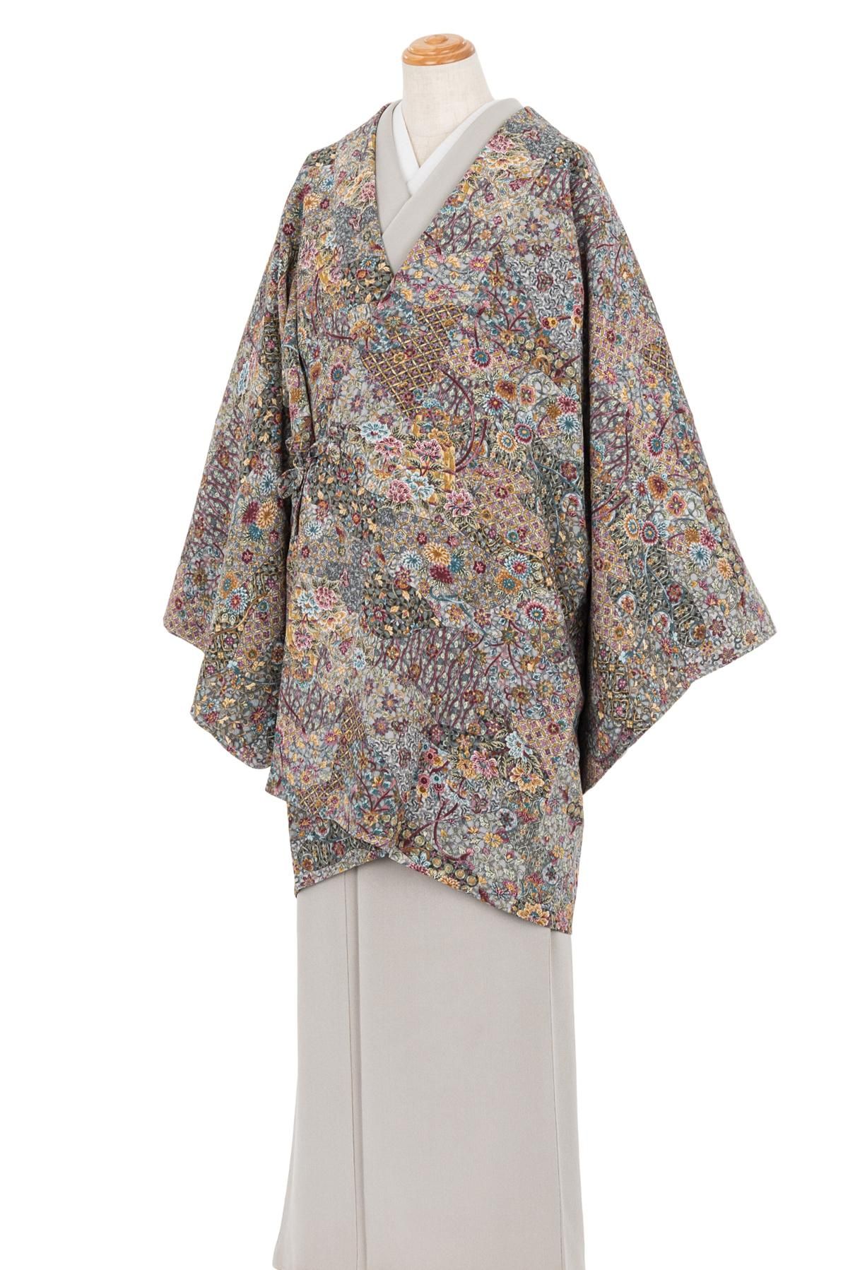 道中着 更清 更紗唐花模様 裄長 - からん::アンティーク着物