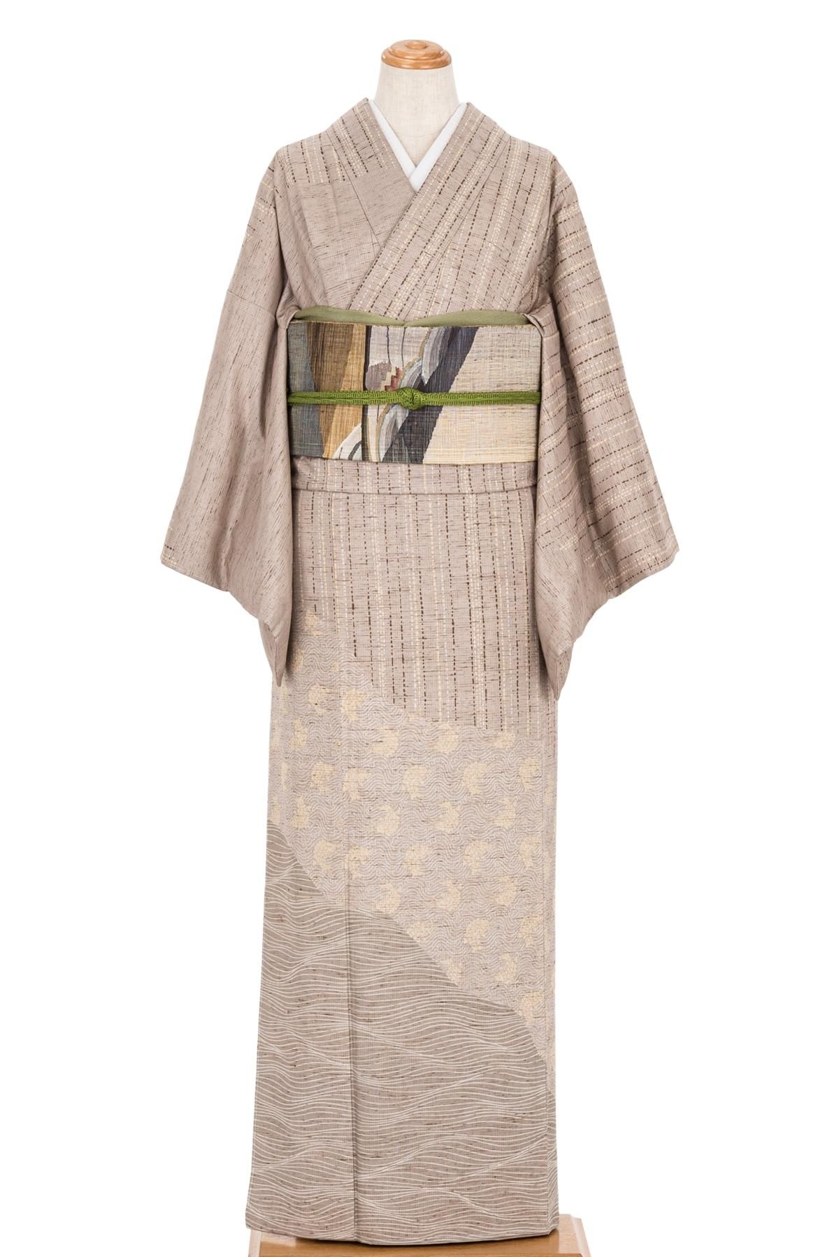 ぜんまい紬　訪問着 付け下げ訪問着 ぜんまい紬 横段霞 作家物 裄長 - からん