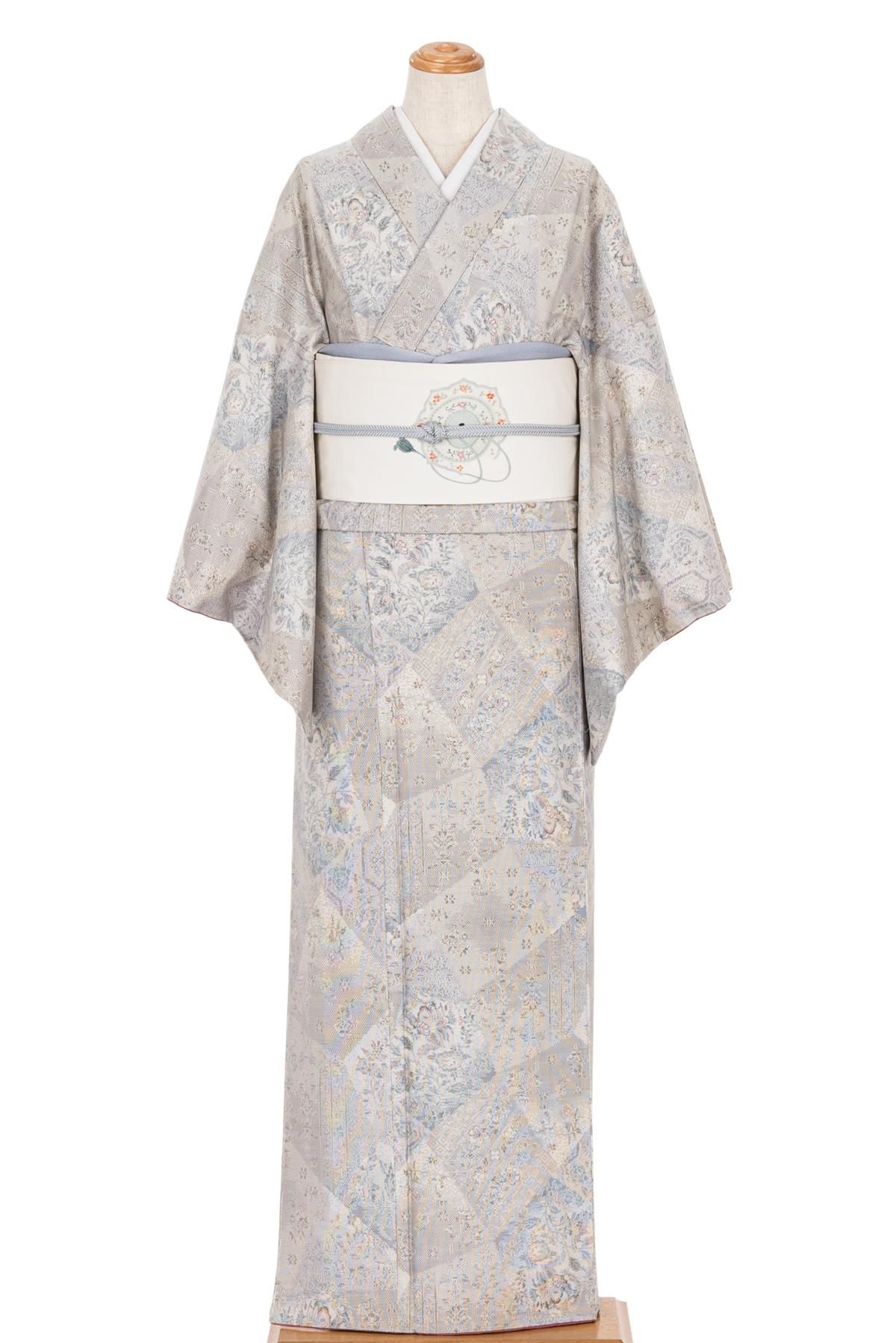 未着用！絹絽＊江戸小紋寄せ＊両面染め＊パンジー色＊夏物＊着物＊１５４ｃｍ＊裄６６ 未着用！絹絽＊江戸小紋寄せ＊両面染め＊パンジー色＊夏物