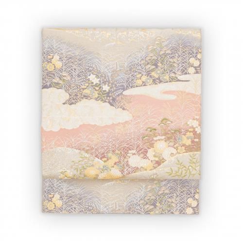 未使用品☆アンティーク☆エメラルドグリーン袋帯丸帯☆七五三 七五三 7歳 女の子用 四つ身[王道古典柄]ミントグリーン地に藤色と