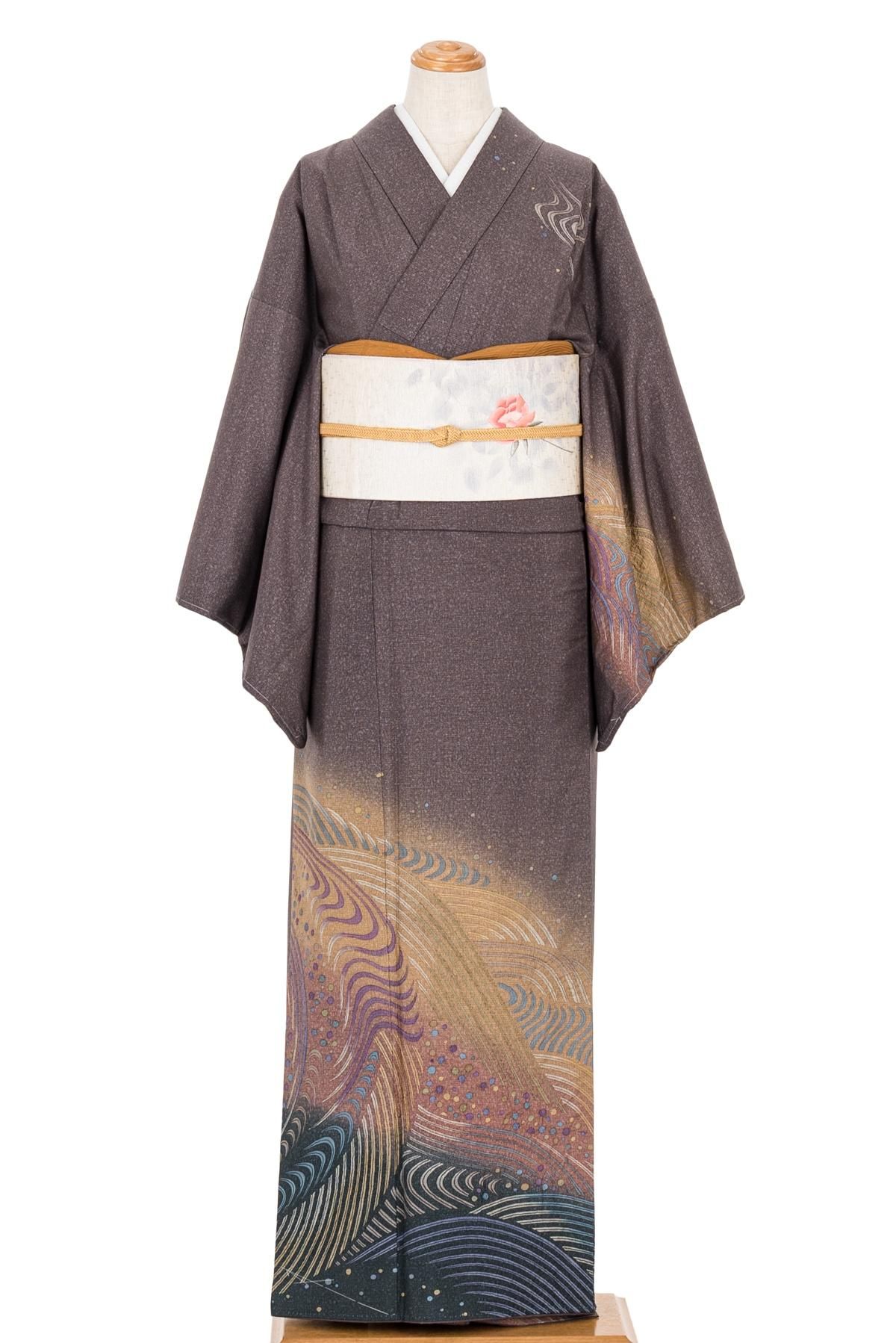 大島紬 訪問着 絞り 波飛沫 - からん::アンティーク着物・リサイクル