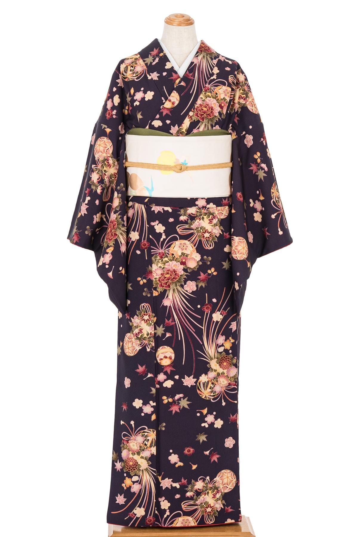 アンティーク着物　子供着物　正絹　黒　花模様　未使用しつけ糸付　No.6-20 商品検索 - からん::アンティーク着物・リサイクル着物の通販サイト