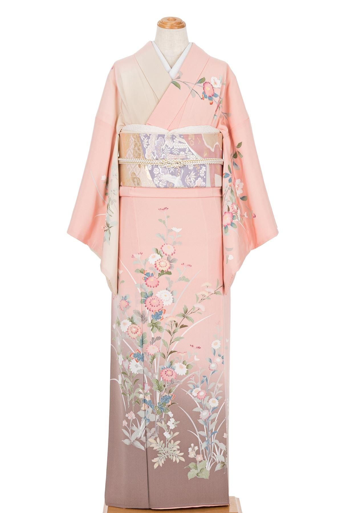 ★レトロ　セミアンティーク 身丈150 仕付け糸付き　訪問着　着物　NO22 からん::アンティーク着物・リサイクル着物の通販サイト