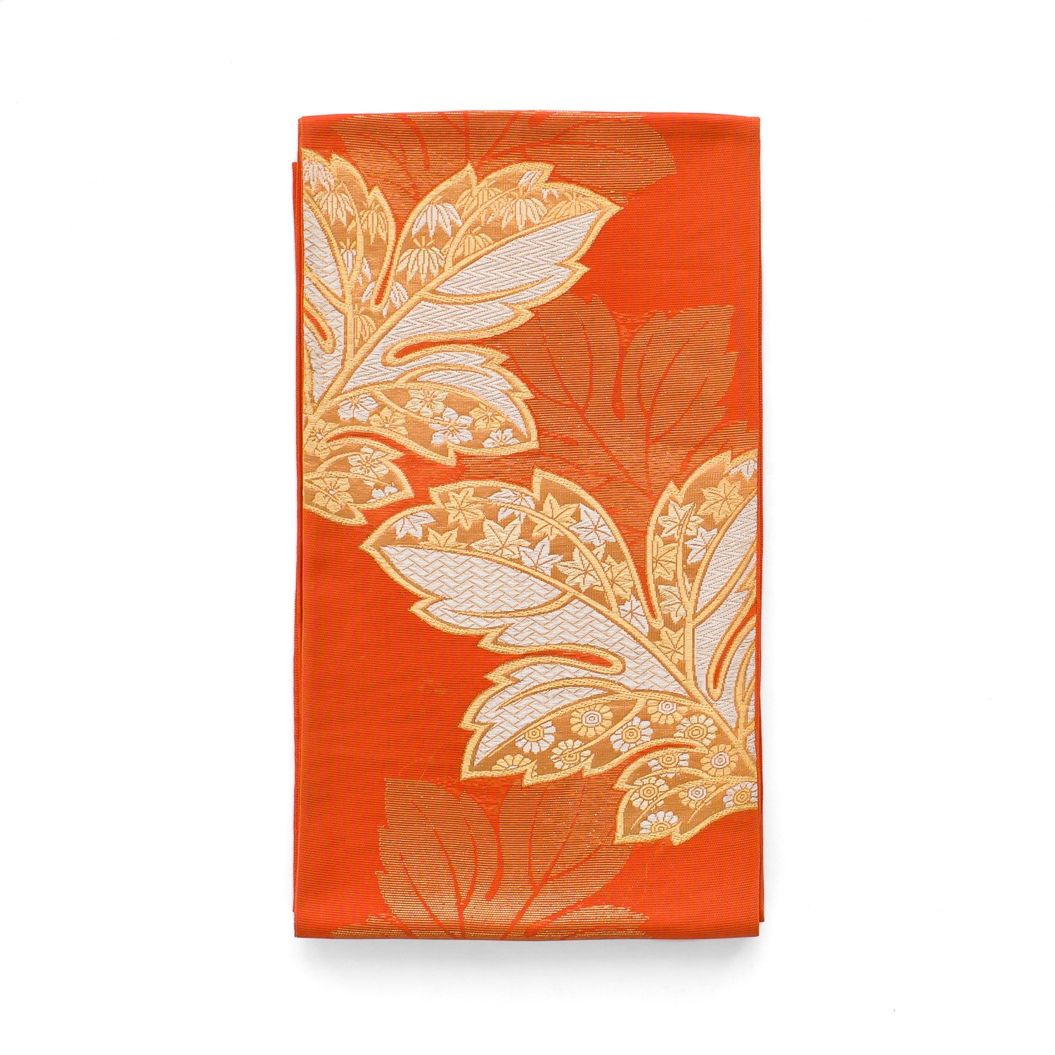 「夏袋帯●オレンジ地　金の菊の葉」の商品画像
