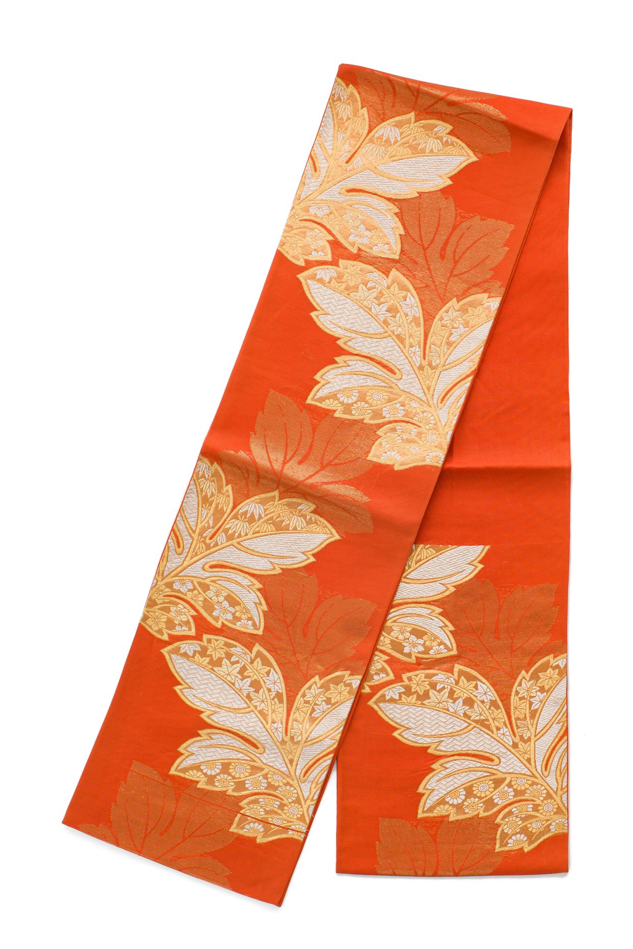 夏袋帯●オレンジ地　金の菊の葉