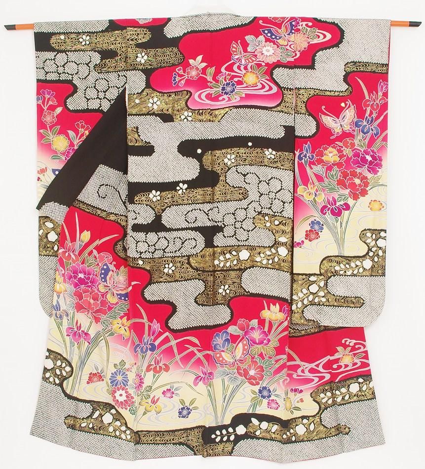 振袖 菖蒲に蝶 - からん::アンティーク着物・リサイクル着物の