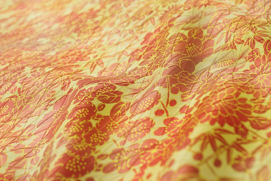 2点セット*夕焼け色の菊・椿・紅葉柄小紋　花短冊織り出し名古屋帯