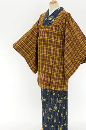 茶色と黄色　ざっくり格子　道行コートのサムネイル画像