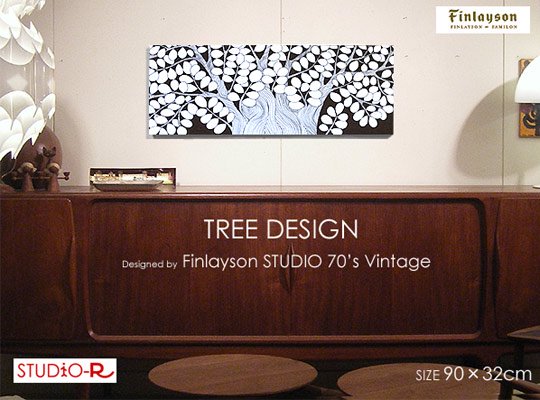 Vintage FinlaysonDESIGN TREE生命力溢れる巨木ファブリックパネル