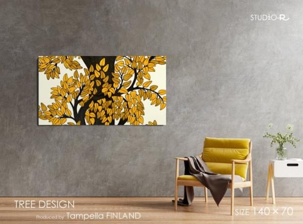 貴重！70s FINLAND VINTAGE TREE DESIGN(YBR)ファブリックパネル