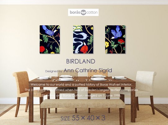 BIRDLAND(NVB)バードランド(濃紺)BORAS/ボロス社ファブリックパネル・ファブリックボード -  ファブリックパネルとファブリックボードのマリメッコなどの専門店 racOra.cOm