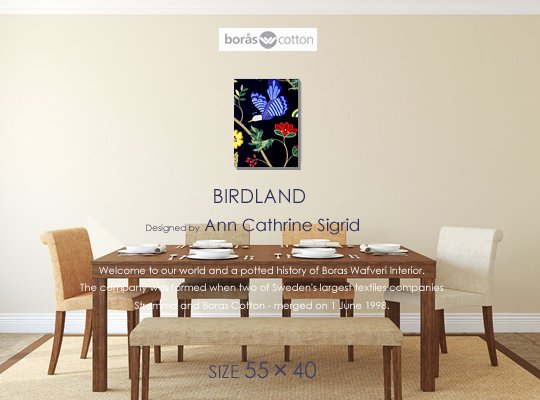 BIRDLAND(NVB)バードランド(濃紺)BORAS/ボロス社ファブリックパネル・ファブリックボード -  ファブリックパネルとファブリックボードのマリメッコなどの専門店 racOra.cOm