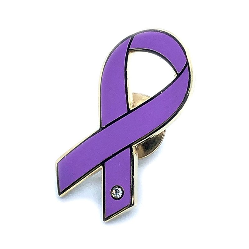 【リボンピンバッジ】パープルリボン　女性への暴力の根絶、膵臓がんの啓発と撲滅（ゴールド）