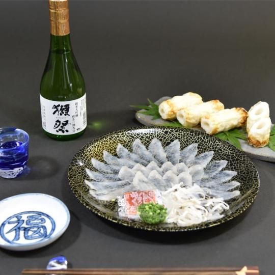 山口名物晩酌セット 南風泊 活とらふぐ刺身2人前 獺祭39 ふぐちくわ 下関 ふぐ宅配 ふぐ通販 ふぐ専門店 ふくの里ネットショップ