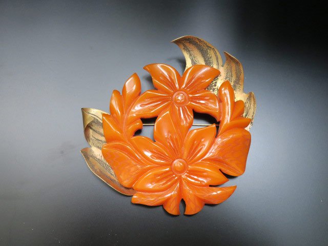 ヴィンテージ ベークライト 1950年代 フワラー バングル 花 オレンジ 
