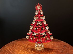 チェコ　ハートラインストーンのクリスマスツリー(S8529）