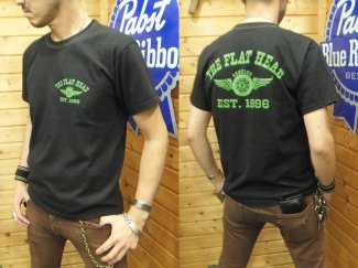 フラットヘッド] FN-THC-002B 当ブランドを代表する半袖Tシャツ：黒×緑 ～丈夫な生地のHeavy Cotton素材のTシャツだからイイ‼～  - RIOBRAVO ～trading post～