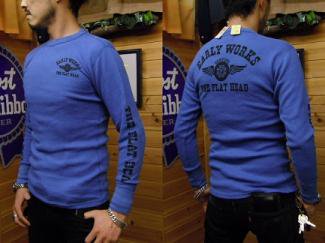 【フラットヘッド】　サーマル生地の長袖Tシャツ：青　～EARLY WORKS～ - RIOBRAVO ～trading post～