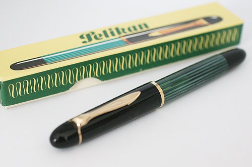 ☆貴重！1960's PELIKAN/ペリカン １４０ 万年筆！緑縞ニブ１４Ｋ 極太