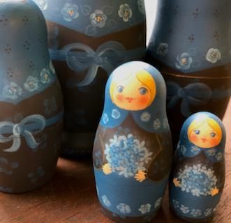 マトリョーシカ　ハンドペイント ハンドペイント マトリョーシカ ブルー花 - ミトン WEB SHOP