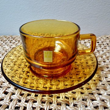 曽我ガラス SOGA コーヒー カップ&ソーサー アンバー デッドストック 未使用 - 雑貨と喫茶 ミトン WEB SHOP