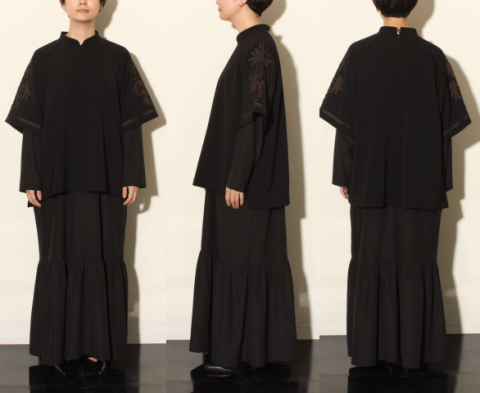 LOKITHO 24SS LACE V NECK DRESS ブラック×ホワイト LOKITHO 24SS LACE V NECK DRESS ブラック×ホワイト