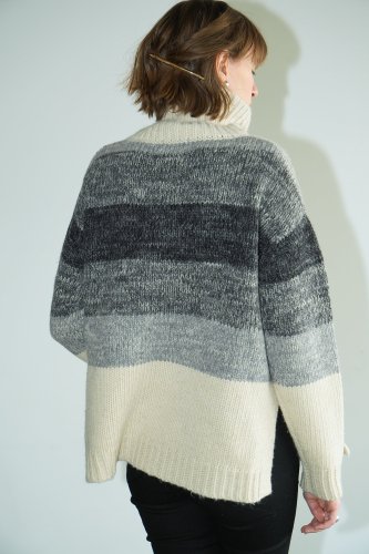 CLANE 2023AW GRADATION BORDER WIDE KNIT TOPS