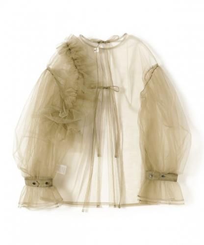 Chika Kisada 2024AW バック リボン チュール クルーネック カーキ Chika Kisada 2024AW バック リボン チュール クルーネック カーキ