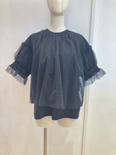 noir keininomiya 綿ポンチチュールカットソー ブラック