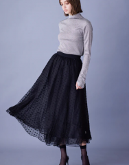 40OFFMARILYN MOON 2024AW dot tulle rayon nylon reversible skirt
