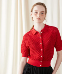 ڴָ10OFFMARILYN MOON diamond openwork polo knit cardigan