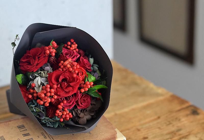 プリザーブドフラワー｜プロポーズブーケ｜赤バラ｜色褪せることのない