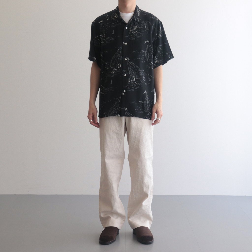 OLD JOE BRAND / ORIGINAL PRINTED OPEN COLLAR SHIRTS MARINE SHORT-SLEEVE  BLACK