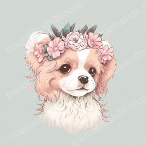 (ds-10) 可愛い子犬のアート doggy and flower のイラスト（デジタルコンテンツ ダウンロード販売）