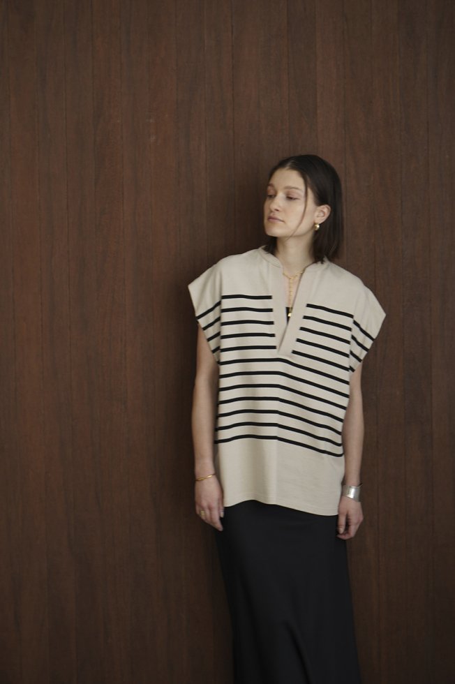 CLANE / WIDE HENLEY NECK N/S BORDER TOPS - OTHERS to COLORS OnLine 