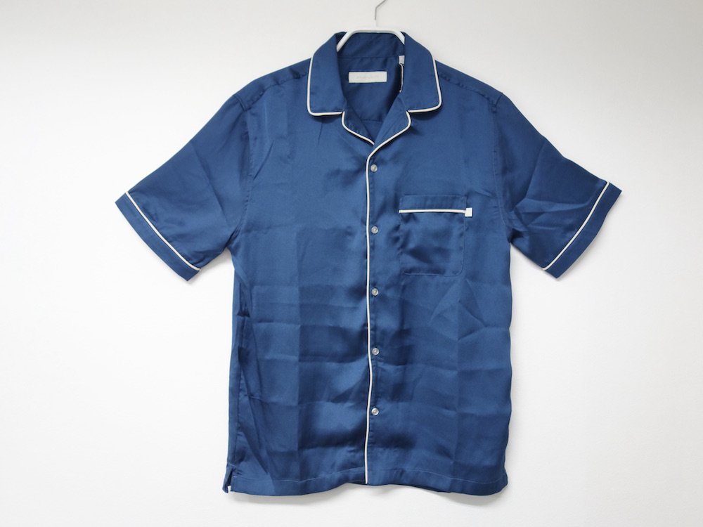 UO　パイピング サテン ツイルシャツ n.blue
