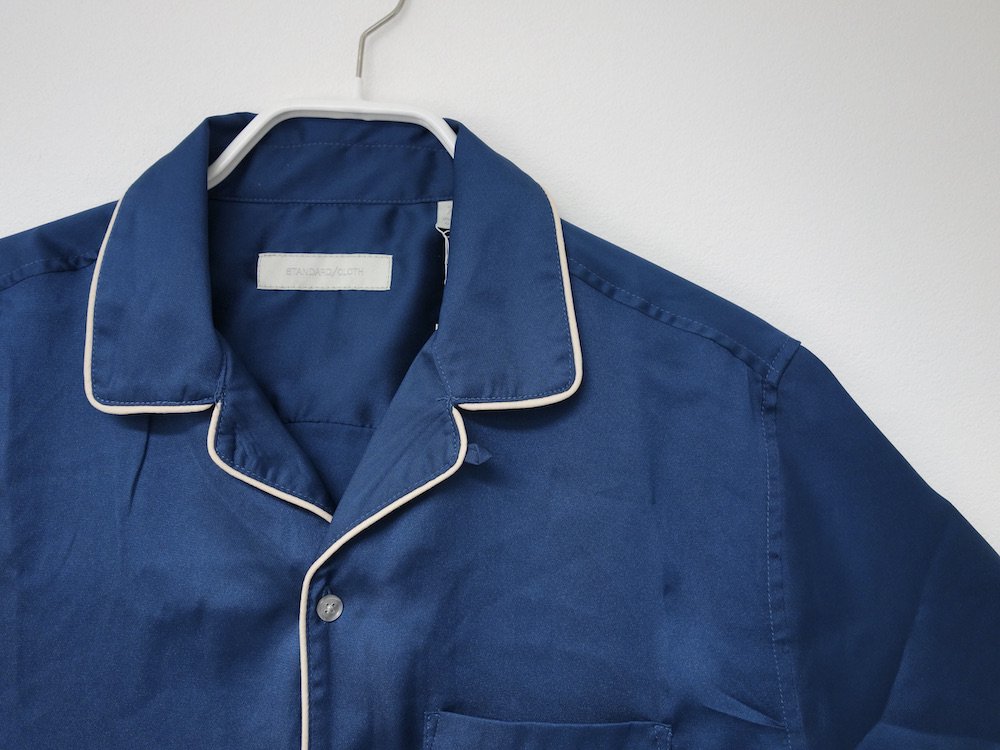 UO　パイピング サテン ツイルシャツ n.blue