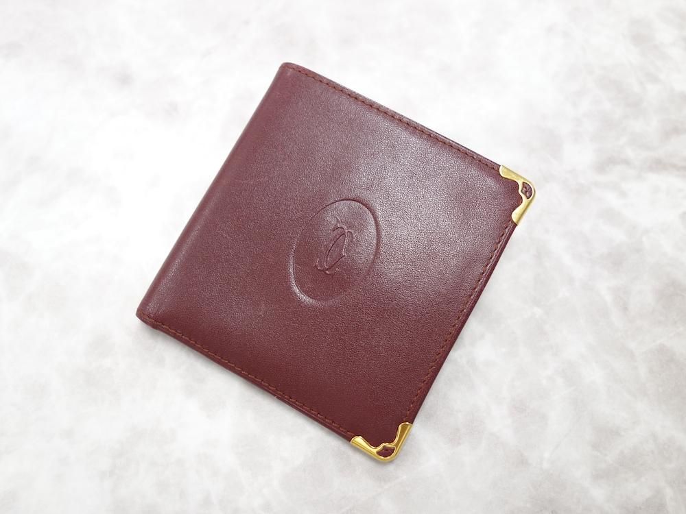 大人気 Cartier カルティエ マストライン 三つ折り財布 ワインレッド