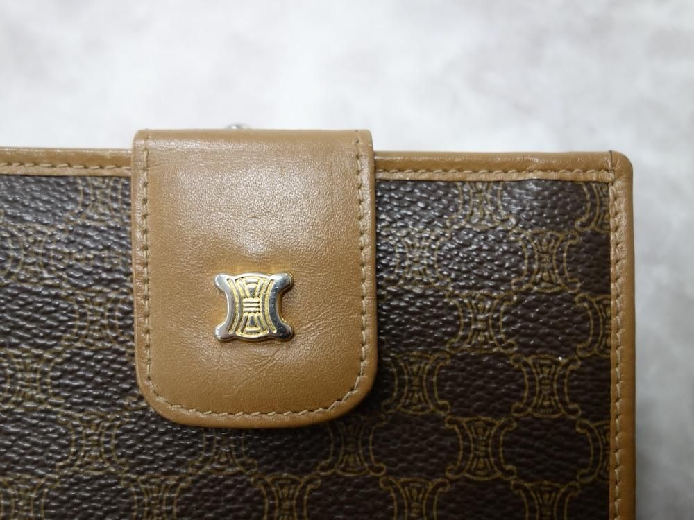 【未使用】箱無しオールドセリーヌ マカダム柄二つ折り財布 ヴィンテージ CELINE セリーヌ がま口 財布 二つ折り マカダム