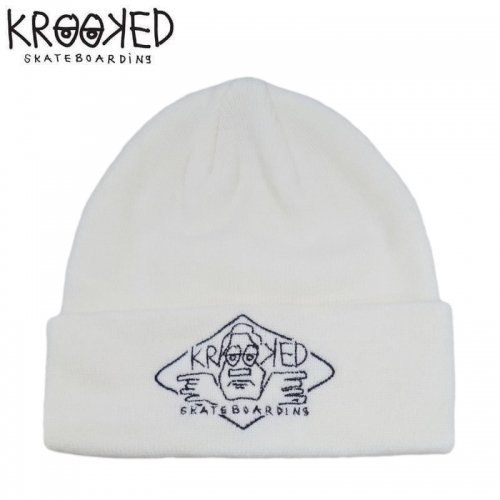【KROOKED クルックト スケボー ニットキャップ】ARKETYPE 2 EMBROIDERED CUFF BEANIE 折り返し【ホワイト】NO7