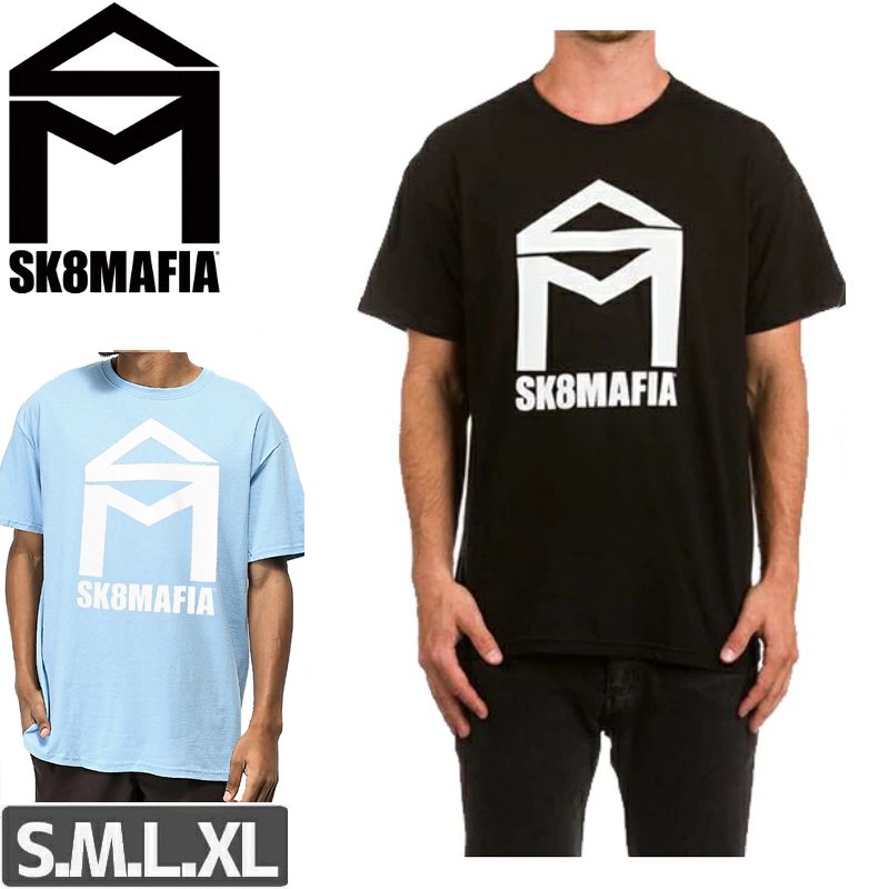 スケートマフィア SK8MAFIA スケボー Tシャツ HOUSE LOGO TEE ブラック パウダーブルー NO2
